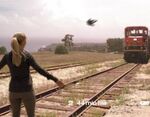 Peter flies to save Claire from being killed. Well, hurt. Well, bothersome to the train conductor.