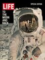 Next to a painting of Hiro hangs a 1969 LIFE magazine cover called "To the Moon and Back".